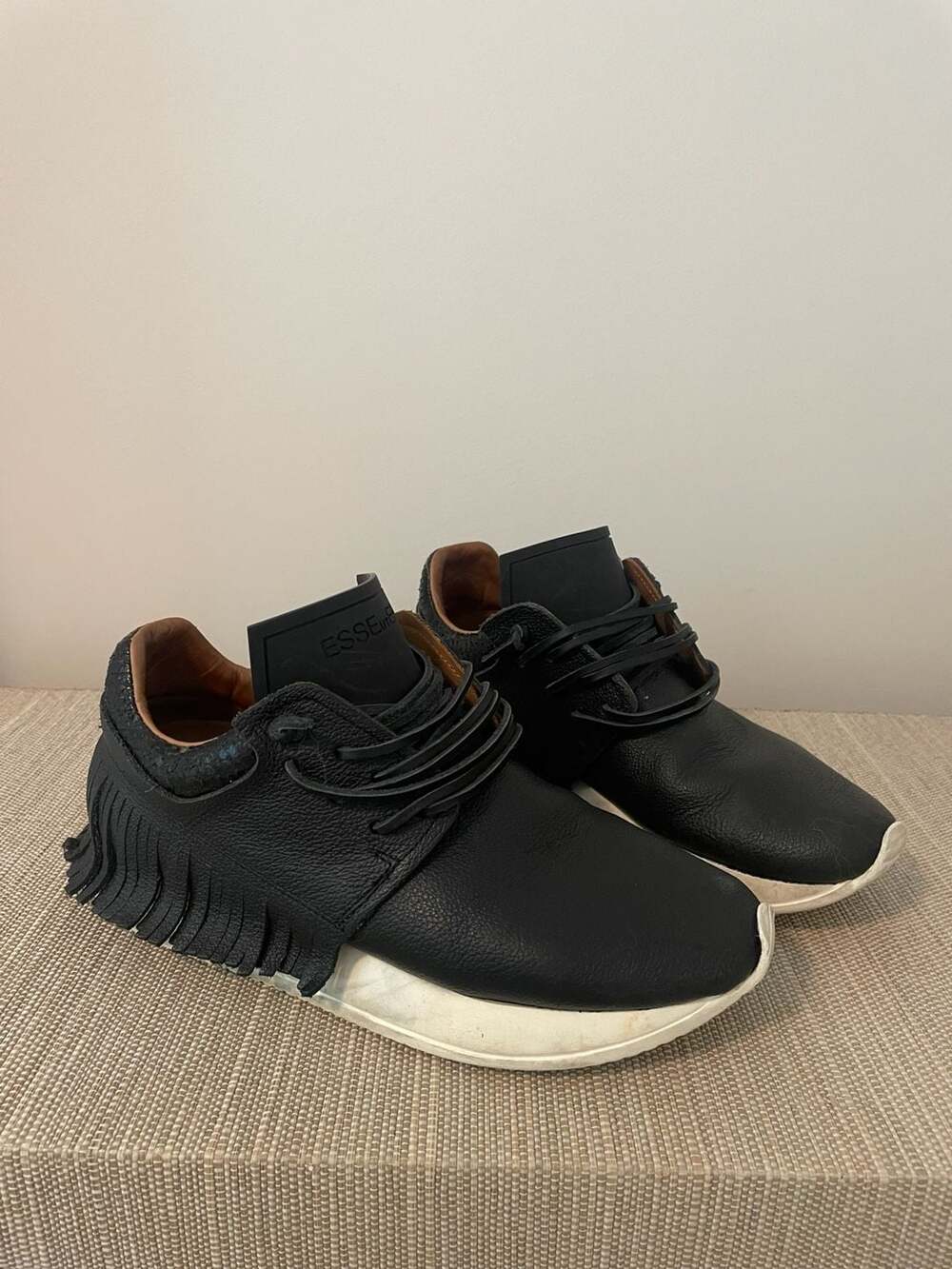 Esseutesse Black Fringe Leather Sneakers